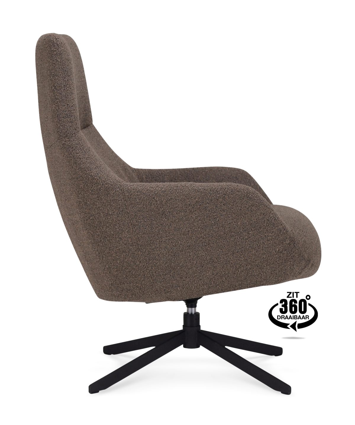 Lounge Chair Vancouver Fabric Alpine Brown 15 Leg Black 360° Swivel - Afbeelding 3