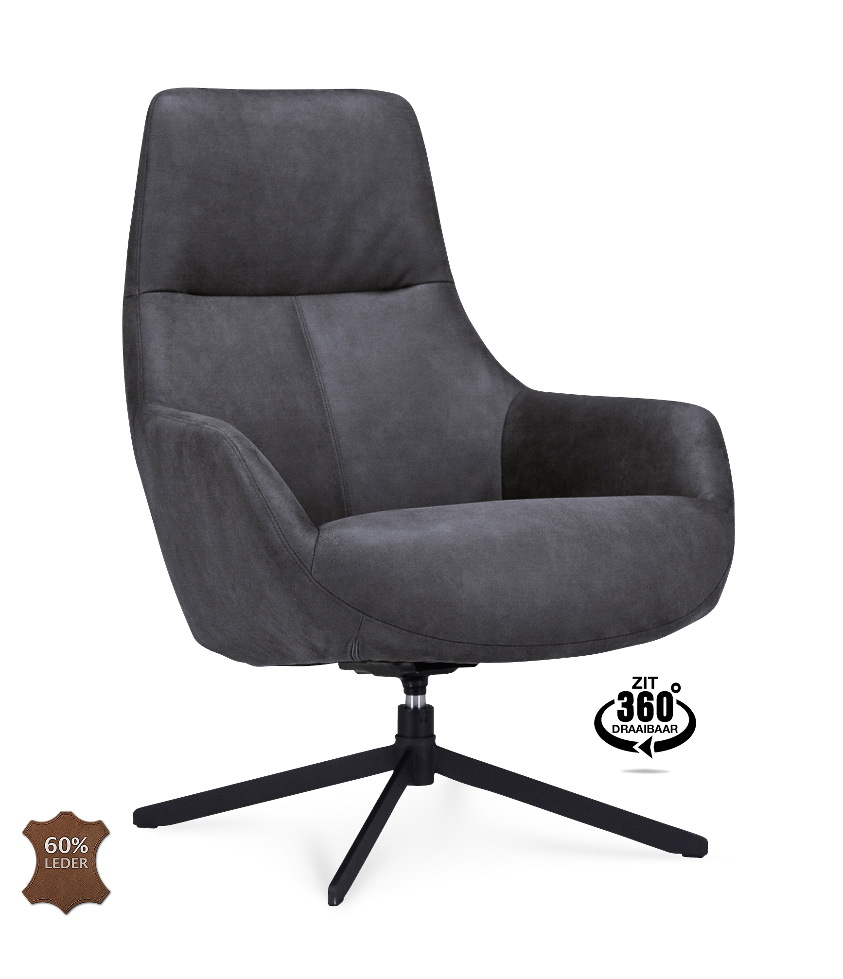 1417518-0.jpg Fauteuil Vancouver Microleder Bull Anthracite 67 Poot Zwart 360° Draaibaar - Afbeelding 1