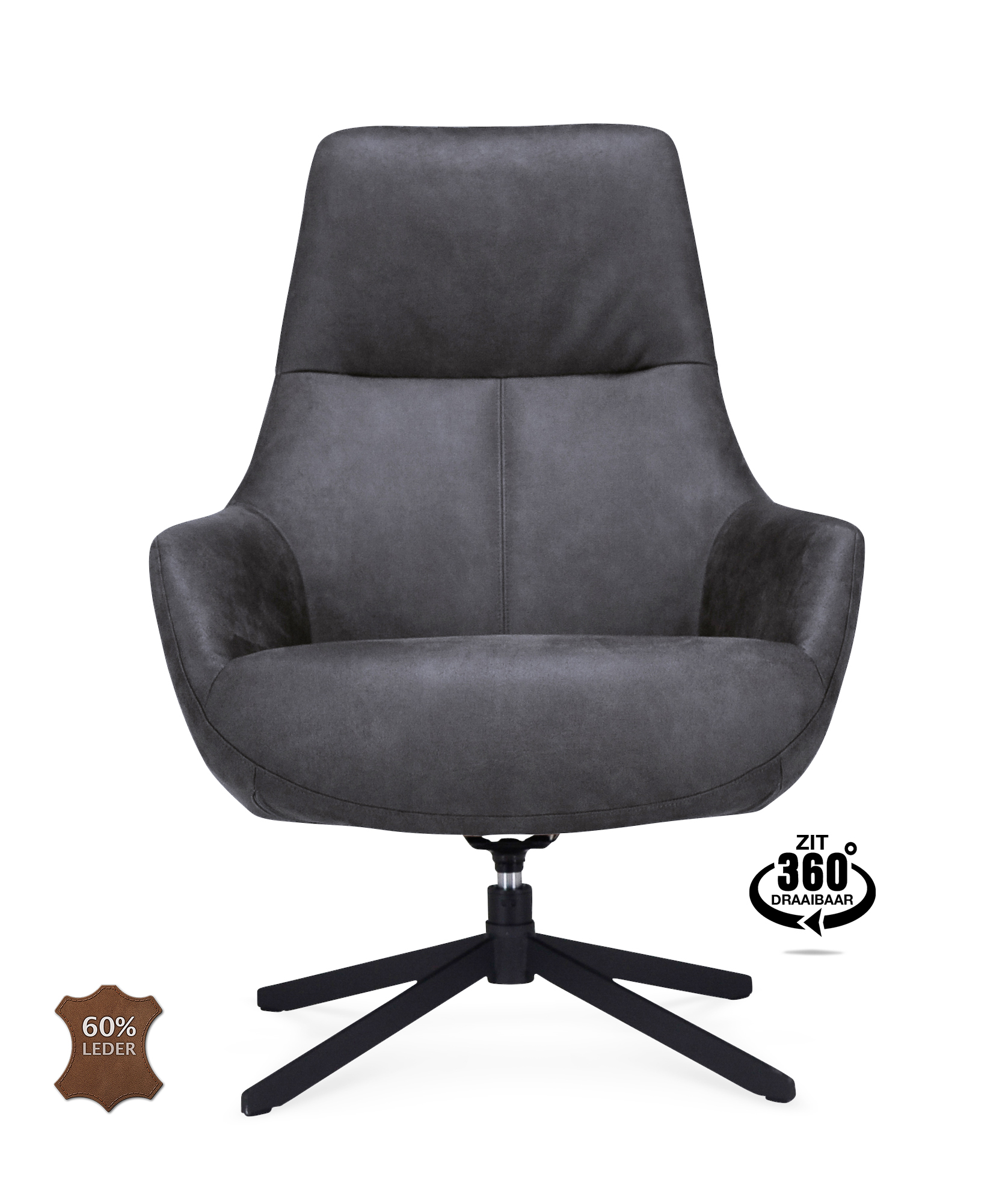 1417518-1.jpg Fauteuil Vancouver Microleder Bull Anthracite 67 Poot Zwart 360° Draaibaar - Afbeelding 2