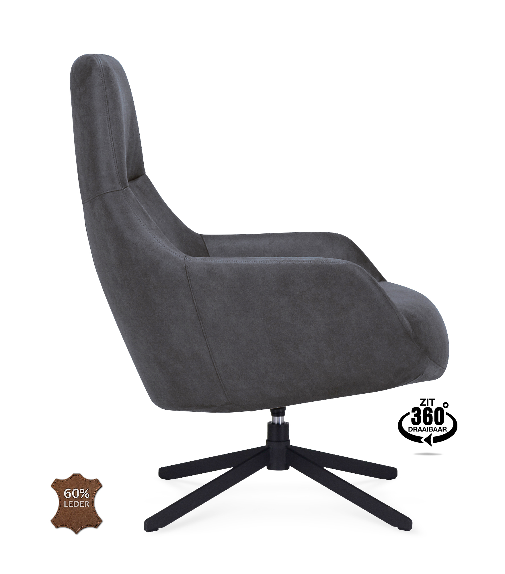 1417518-2.jpg Fauteuil Vancouver Microleder Bull Anthracite 67 Poot Zwart 360° Draaibaar - Afbeelding 3