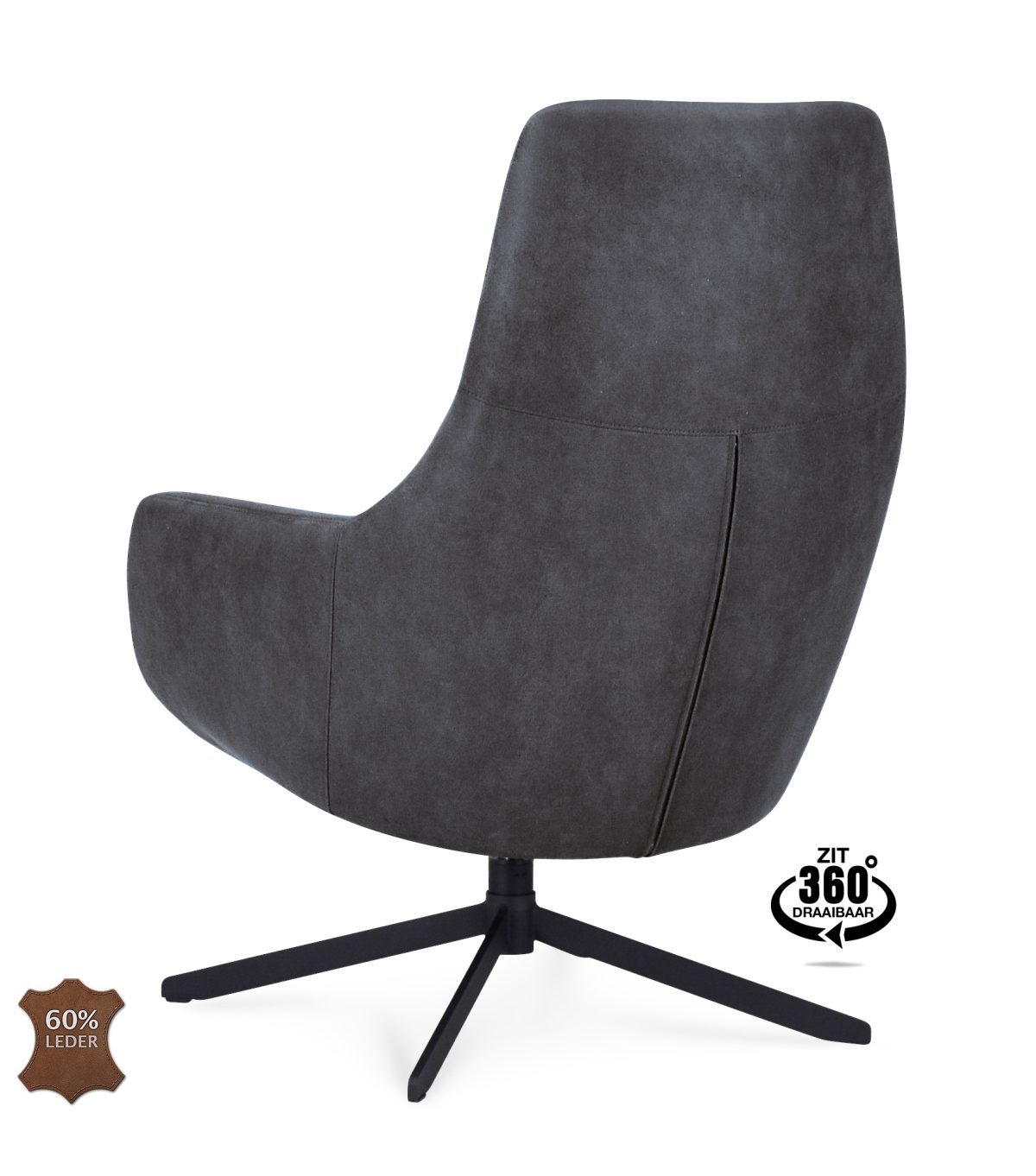 Fauteuil Vancouver Microleder Bull Anthracite 67 Poot Zwart 360° Draaibaar - Afbeelding 4