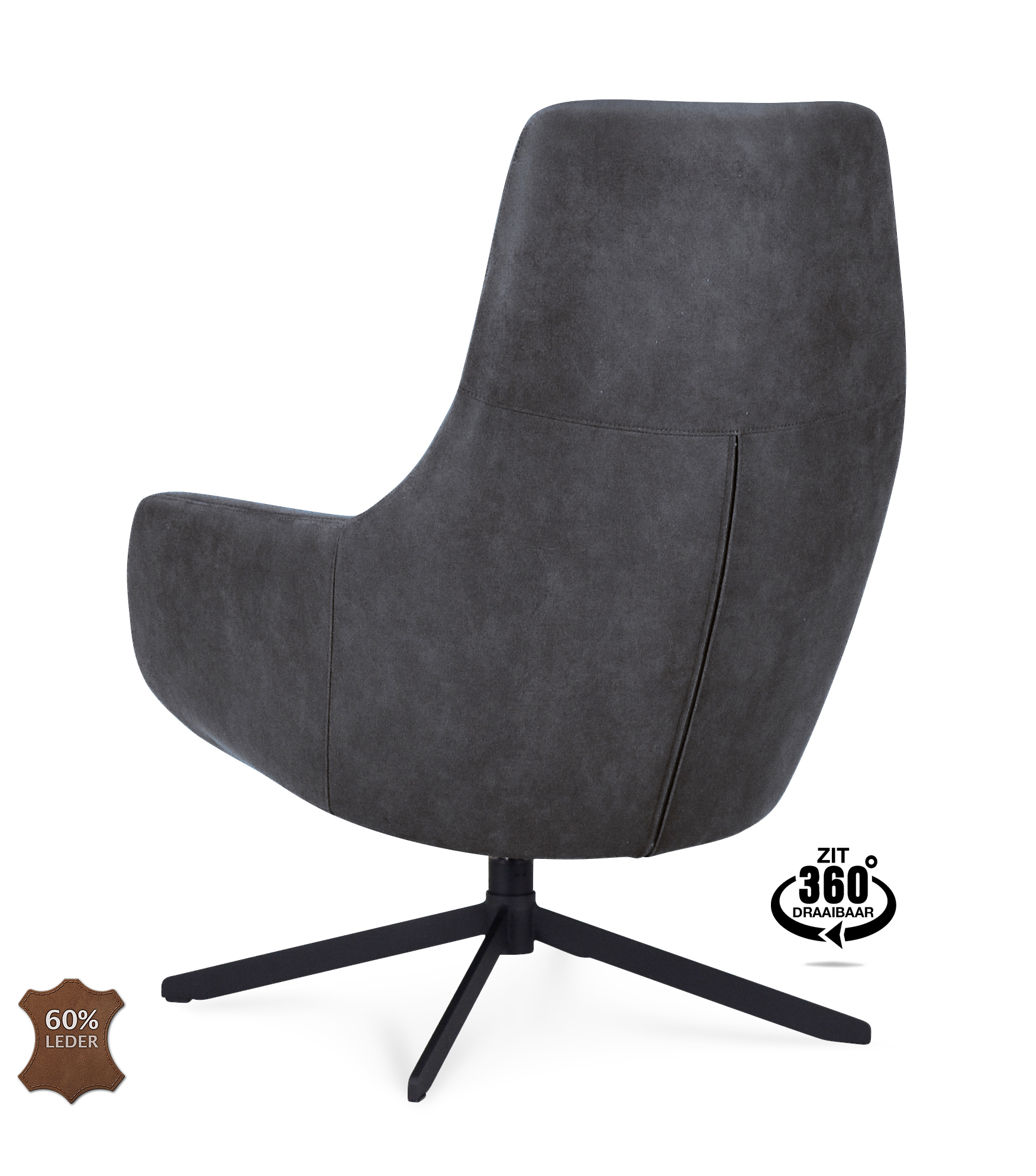 1417518-3.jpg Fauteuil Vancouver Microleder Bull Anthracite 67 Poot Zwart 360° Draaibaar - Afbeelding 4