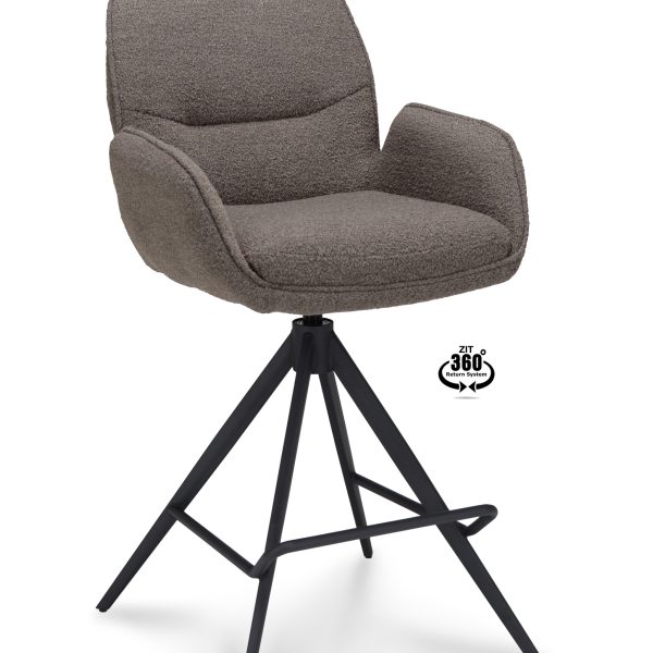 Barkruk met arm Bliss - ZH 65 Stof Alpine Brown 15 Poot Zwart 360° Retoursysteem