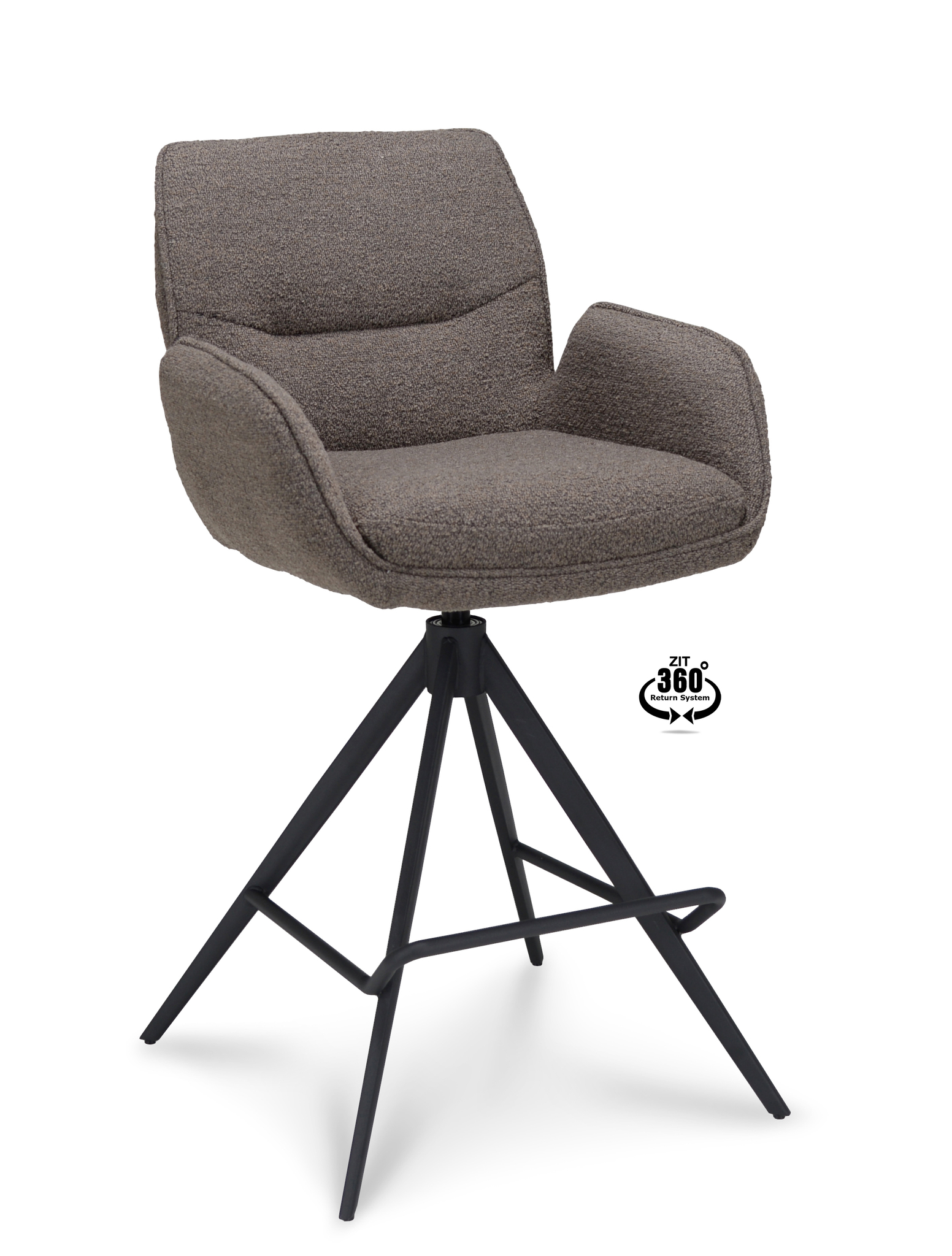 1417865-0.jpg Barkruk met arm Bliss - ZH 65 Stof Alpine Brown 15 Poot Zwart 360° Retoursysteem - Afbeelding 1