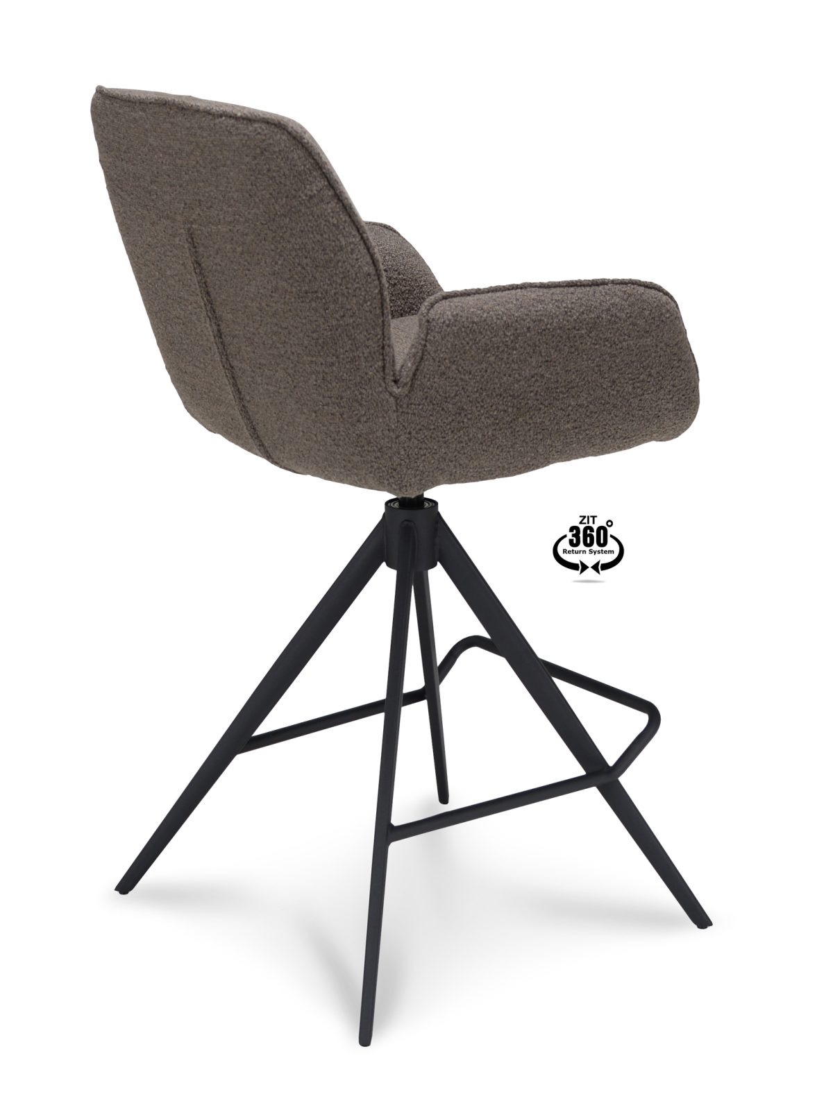 Barkruk met arm Bliss - ZH 65 Stof Alpine Brown 15 Poot Zwart 360° Retoursysteem - Afbeelding 4
