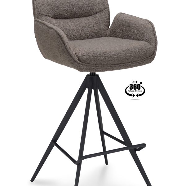 Barkruk met arm Bliss - ZH 80 Stof Alpine Brown 15 Leg Black 360° Return-systeem