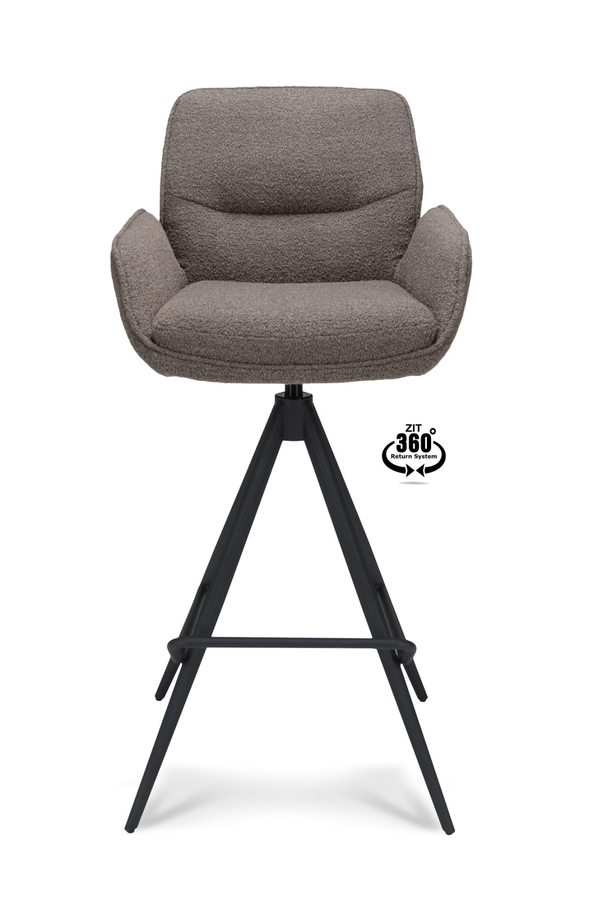 Barkruk met arm Bliss - ZH 80 Stof Alpine Brown 15 Leg Black 360° Return-systeem - Afbeelding 2