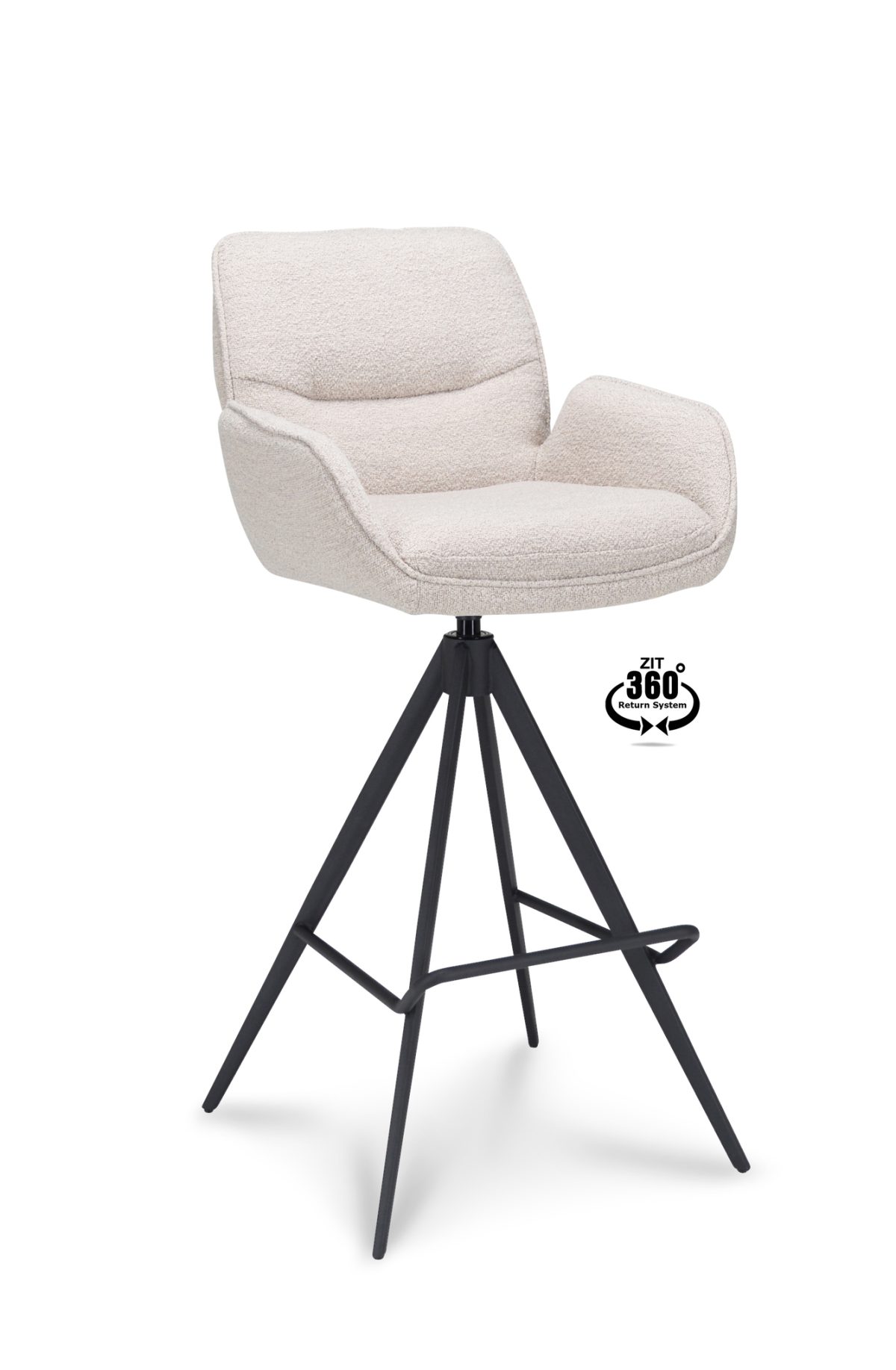 Barkruk met arm Bliss - ZH 80 Stof Alpine Natural 01 Poot Zwart 360° Retour-systeem - Afbeelding 1