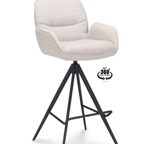 Barkruk met arm Bliss - ZH 80 Stof Alpine Natural 01 Poot Zwart 360° Retour-systeem
