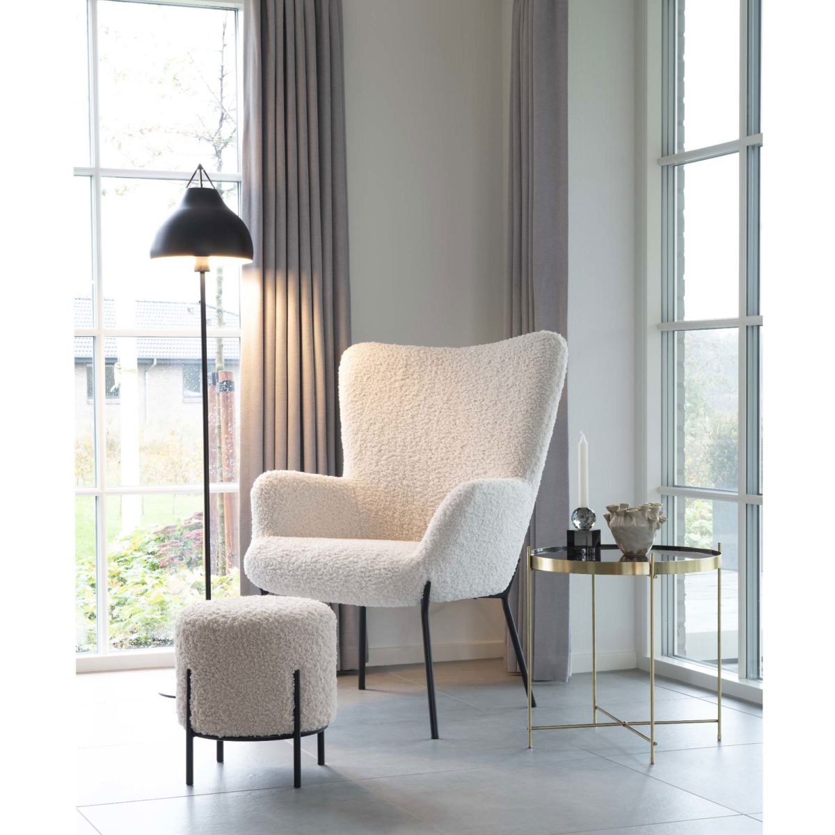Alford Pouf - Poef in wit kunstbont - Afbeelding 4