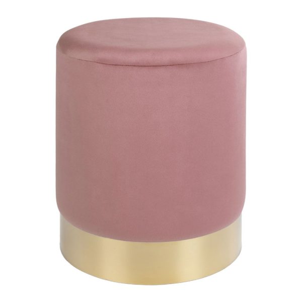 Gamby Poef - Poef in roze fluweel met een stalen basis in messing kleur HN1214