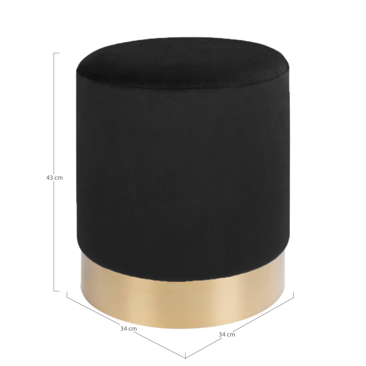 Gamby Poef - Poef in zwart fluweel met een stalen basis in messingkleur HN1207 - Afbeelding 3