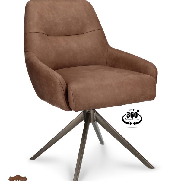 Stoel Bowie 360 Microleder Bull Brown 15 Leg Bronze 360° Return-systeem