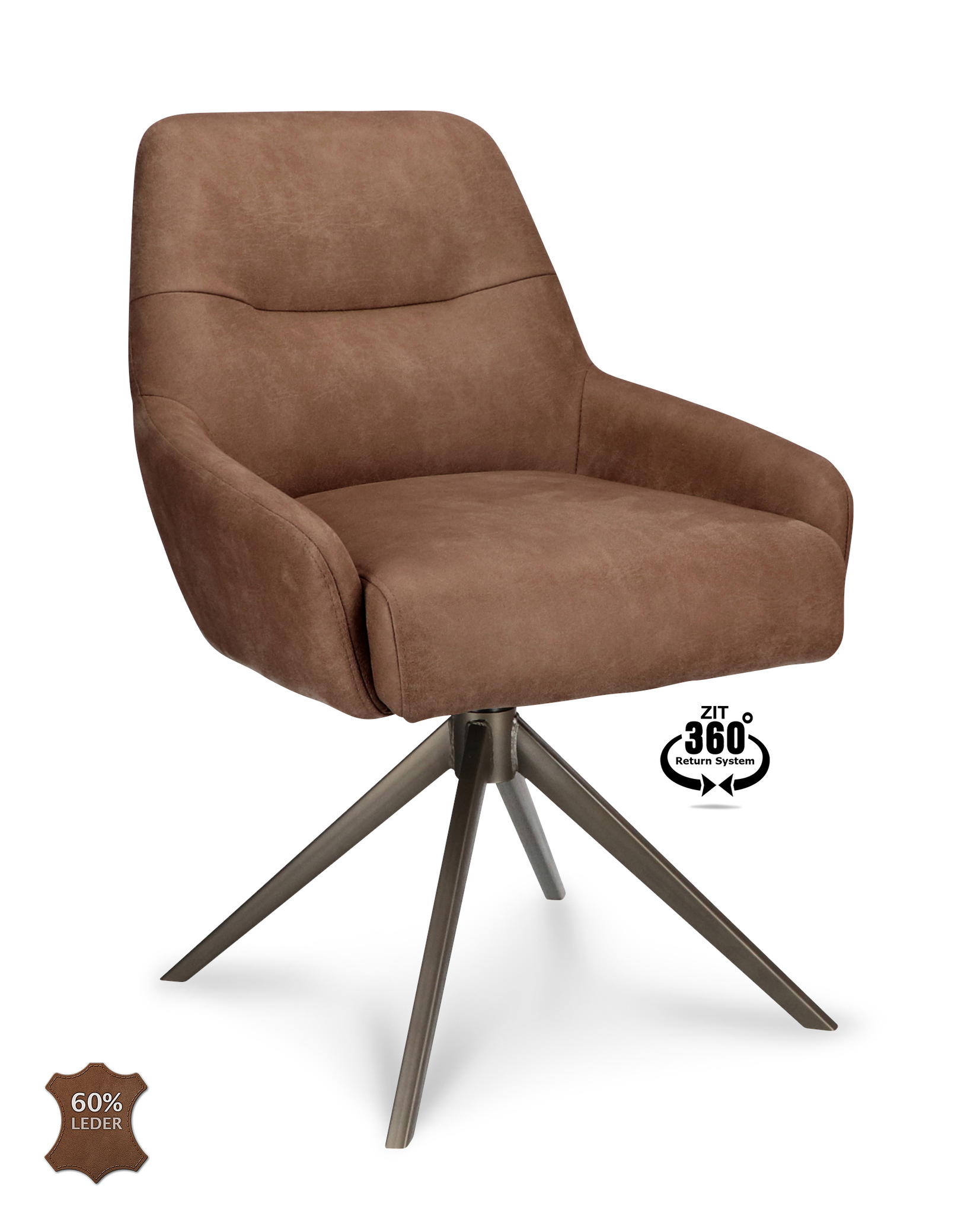 1504372-0.jpg Stoel Bowie 360 Microleder Bull Brown 15 Leg Bronze 360° Return-systeem - Afbeelding 1