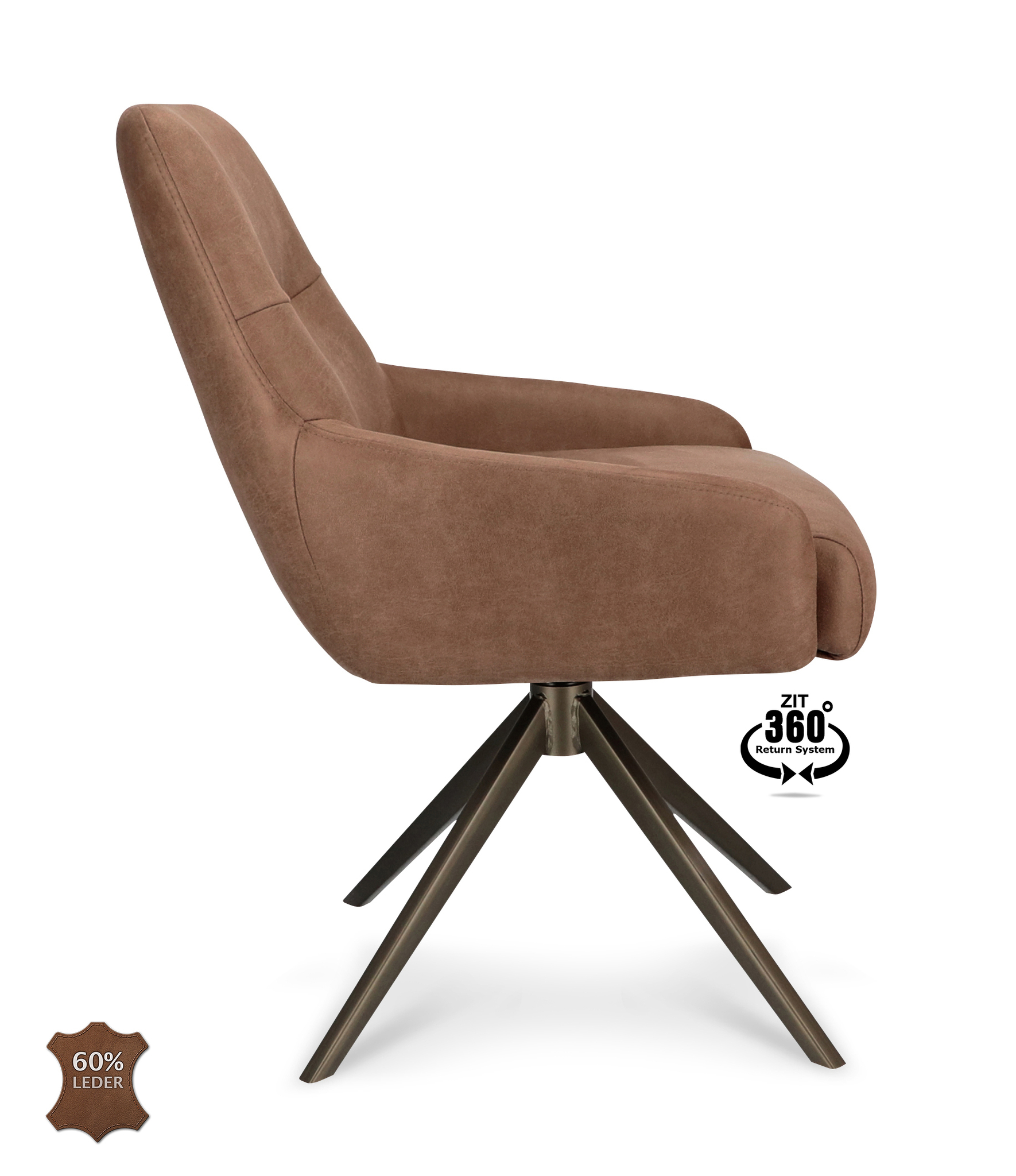 1504372-2.jpg Stoel Bowie 360 Microleder Bull Brown 15 Leg Bronze 360° Return-systeem - Afbeelding 3