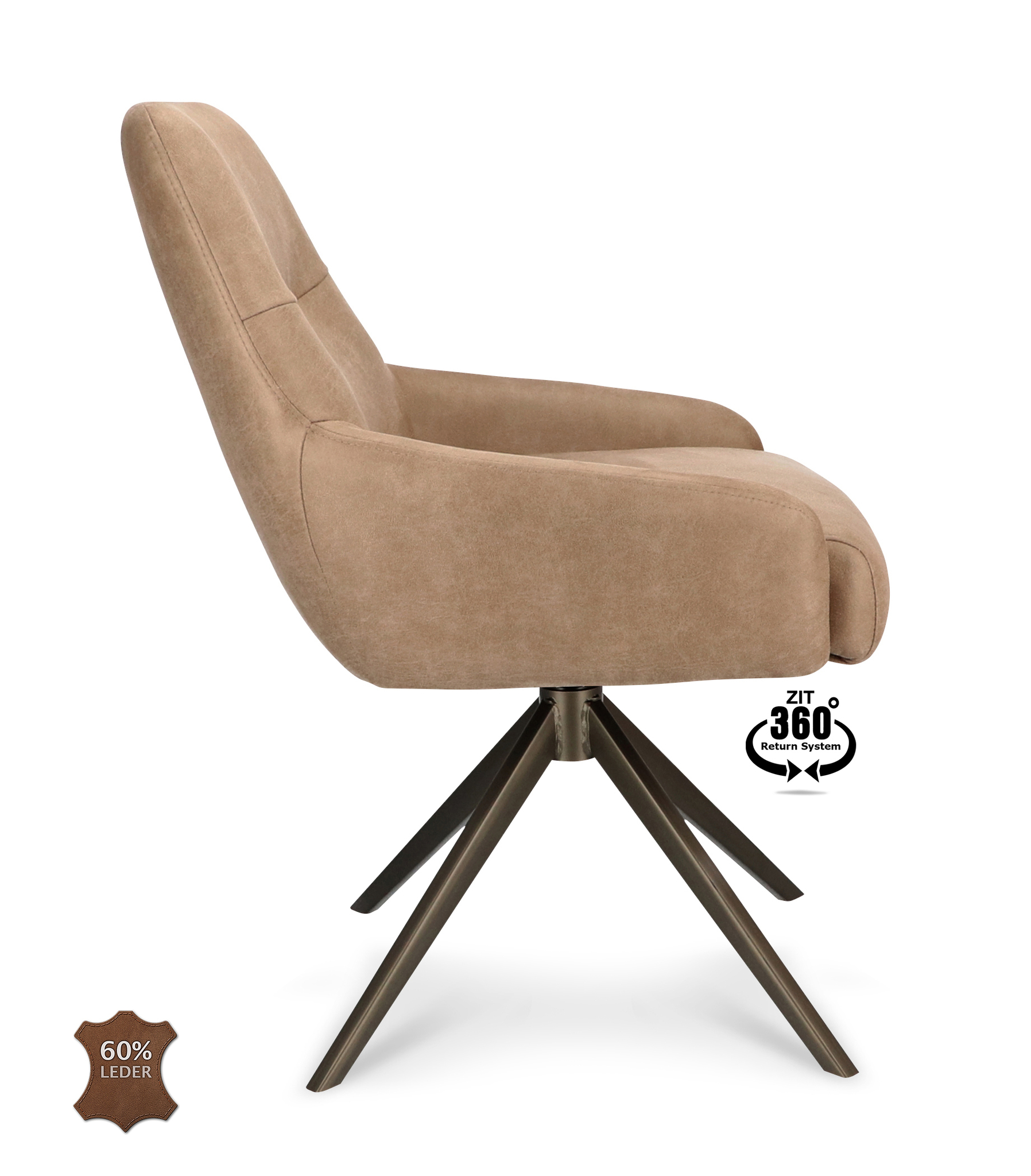1504373-2.jpg Stoel Bowie 360 Microleder Bull Liver 10 Poot Brons 360° Retoursysteem - Afbeelding 3