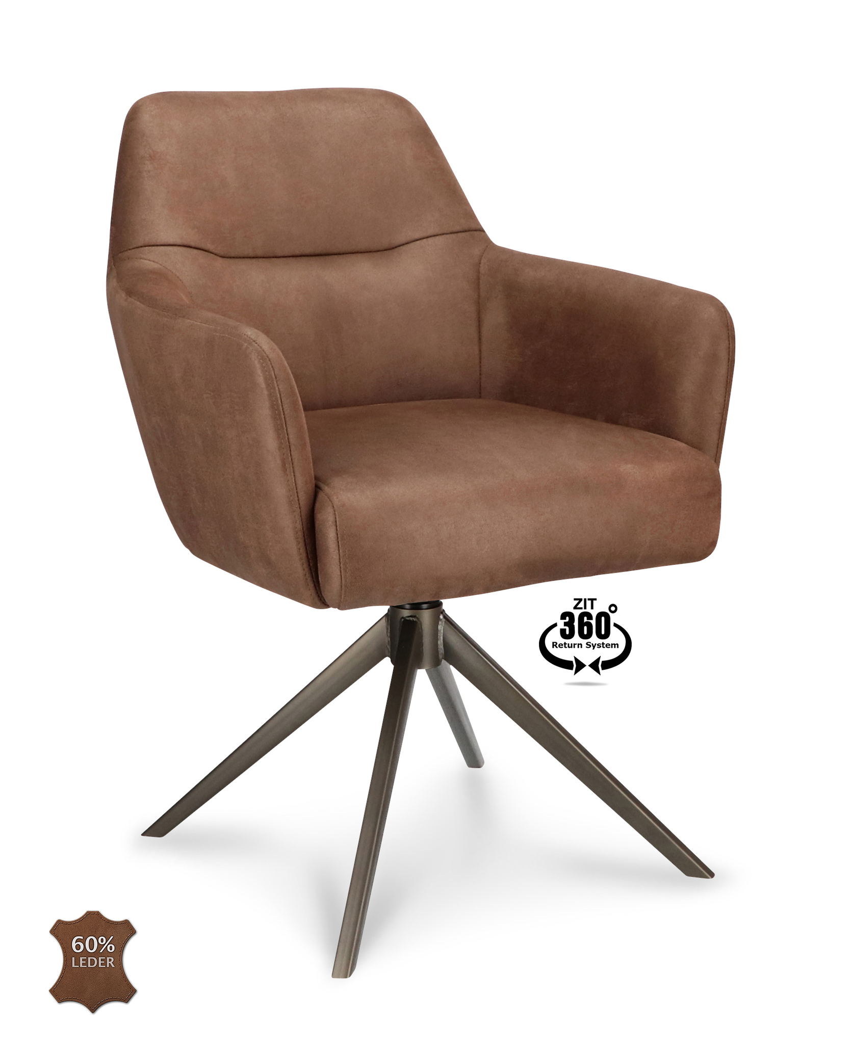 1504380-0.jpg Armstoel Bowie 360 Microleder Bull Brown 15 Leg Bronze 360° Return-systeem - Afbeelding 1