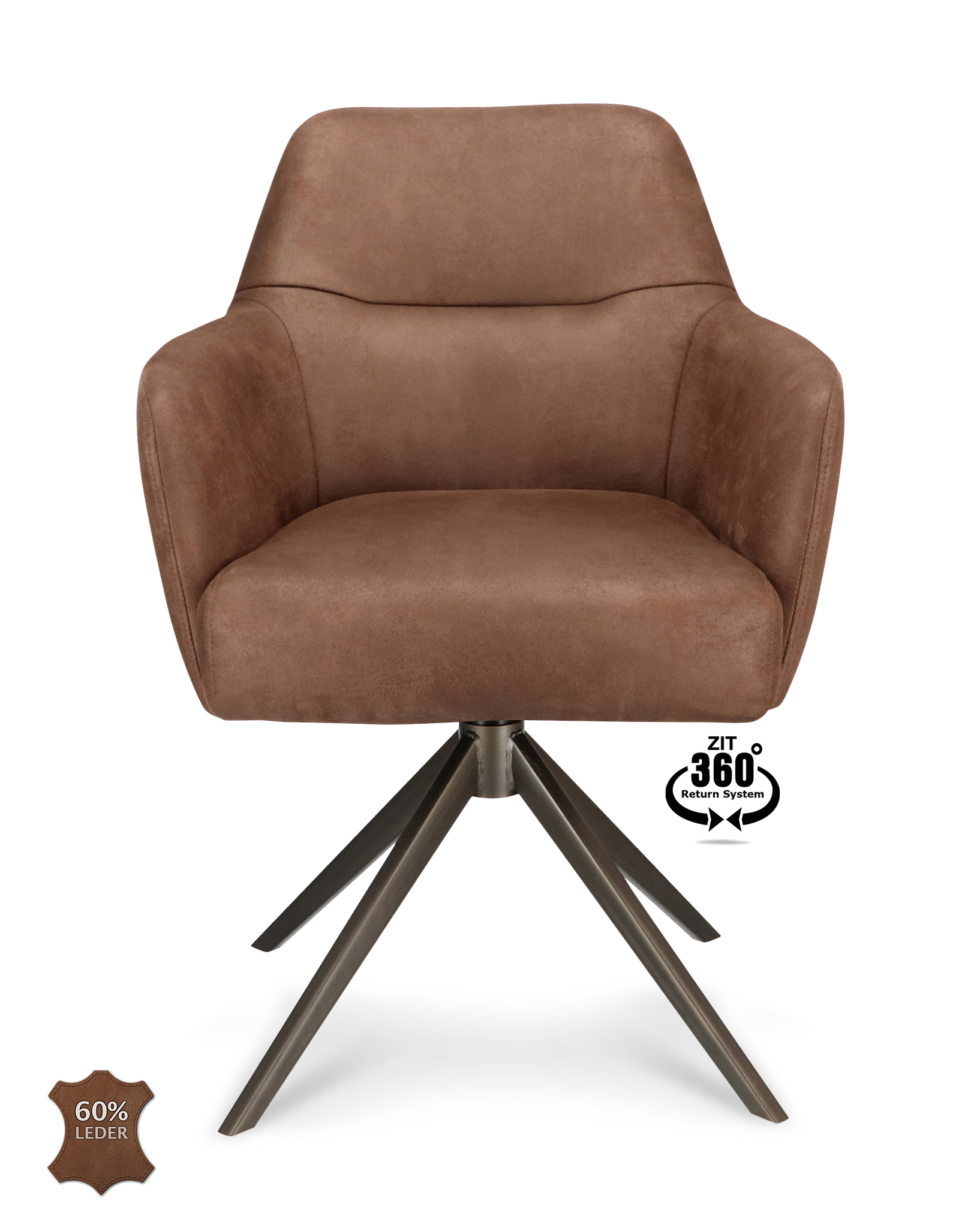 1504380-1.jpg Armstoel Bowie 360 Microleder Bull Brown 15 Leg Bronze 360° Return-systeem - Afbeelding 2