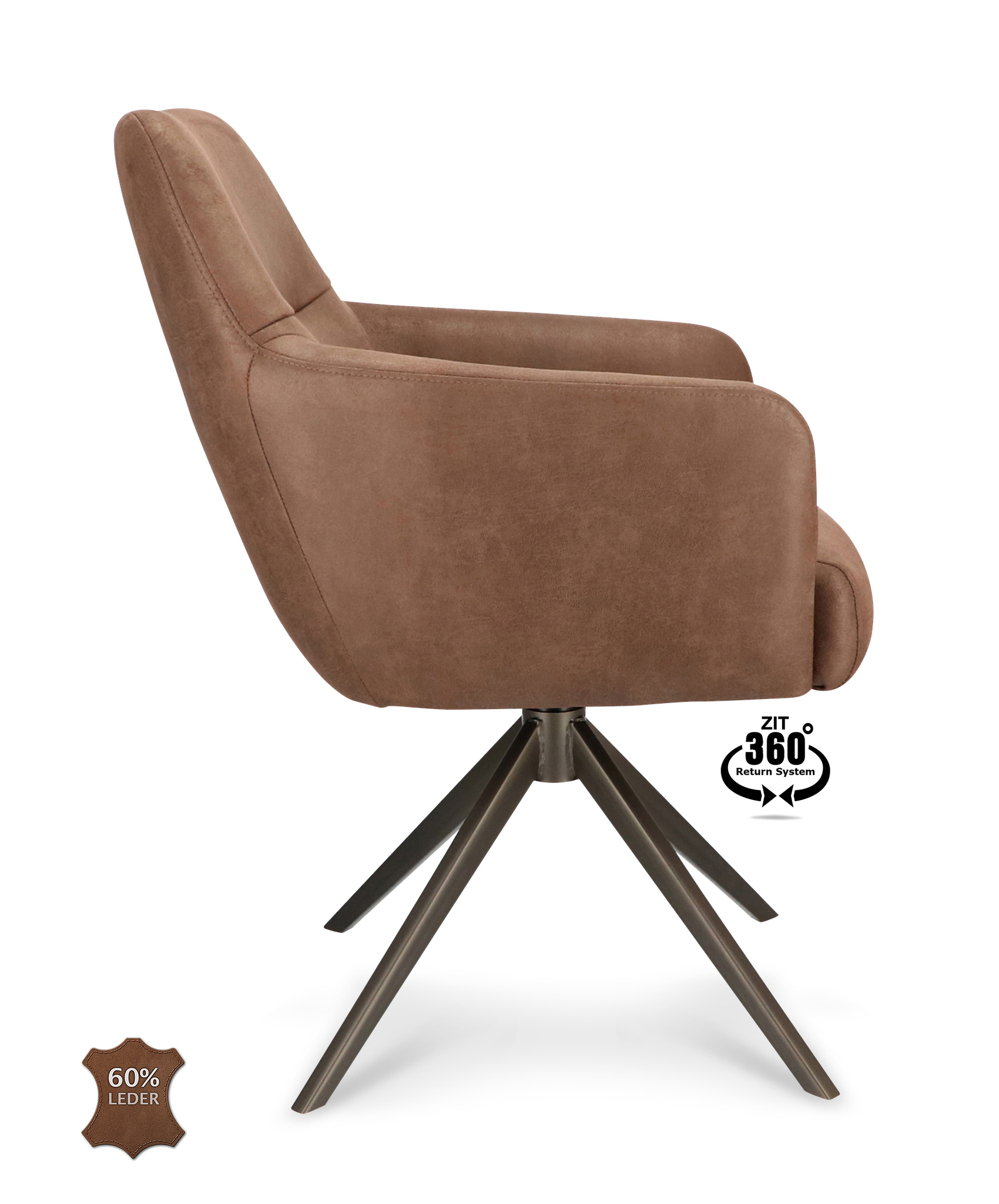 1504380-2.jpg Armstoel Bowie 360 Microleder Bull Brown 15 Leg Bronze 360° Return-systeem - Afbeelding 3