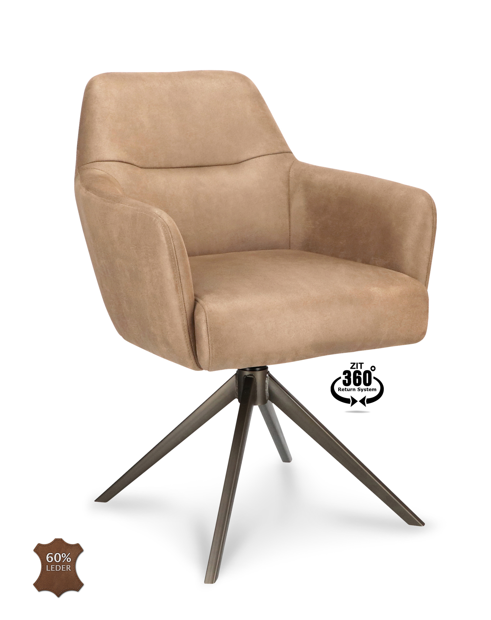1504381-0.jpg Armstoel Bowie 360 Microleder Bull Liver 10 Leg Bronze 360° Return-systeem - Afbeelding 1