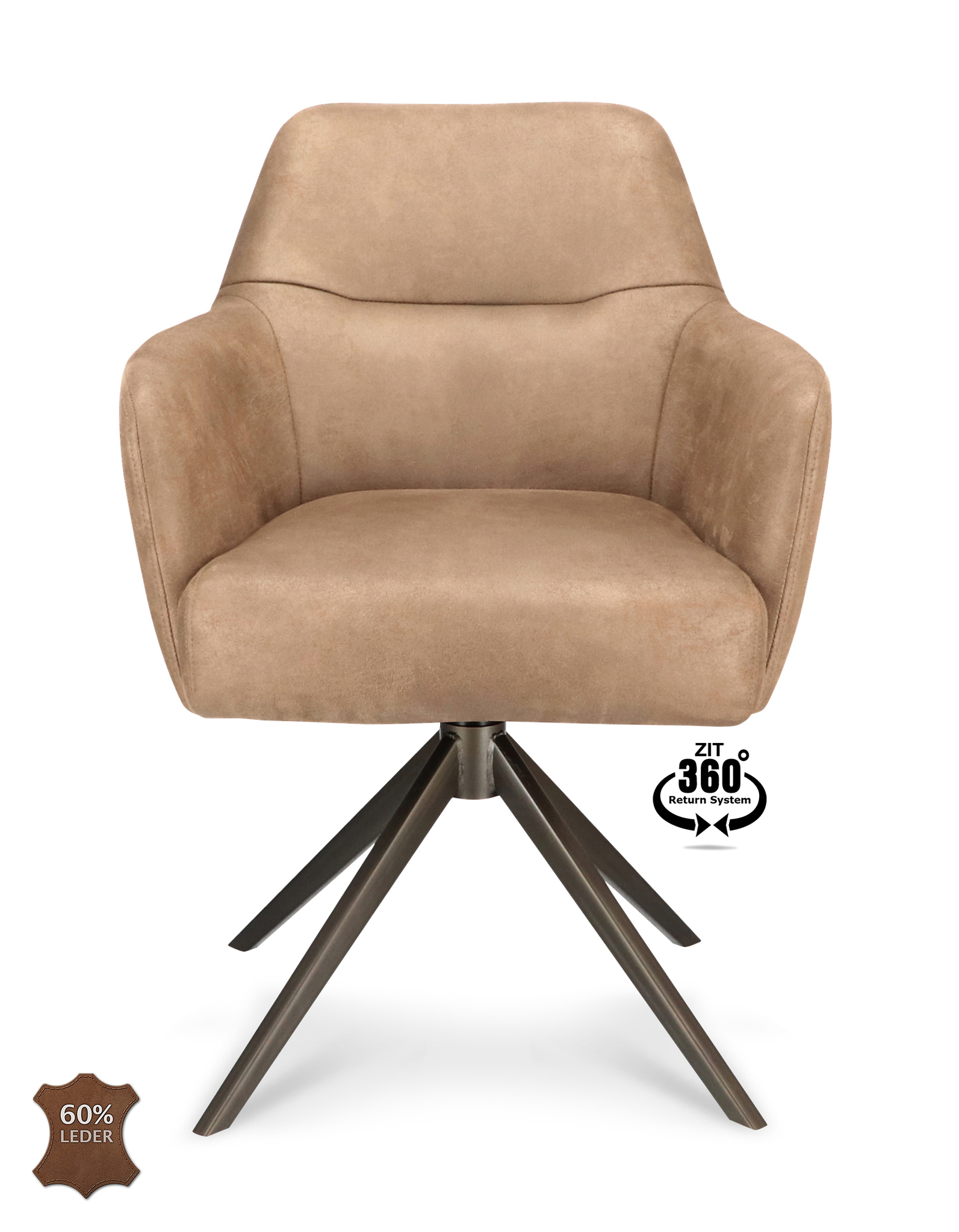 1504381-1.jpg Armstoel Bowie 360 Microleder Bull Liver 10 Leg Bronze 360° Return-systeem - Afbeelding 2