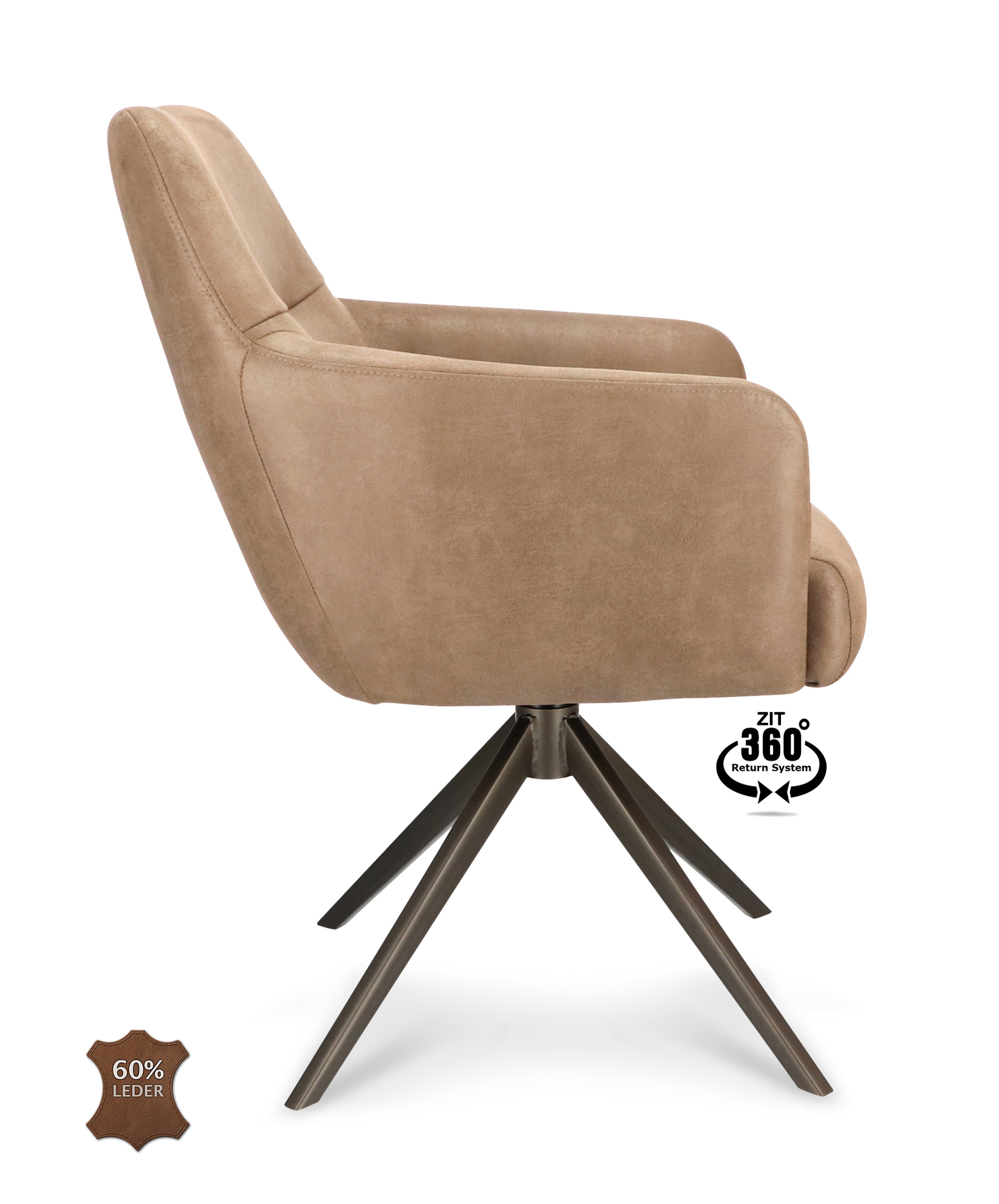 1504381-2.jpg Armstoel Bowie 360 Microleder Bull Liver 10 Leg Bronze 360° Return-systeem - Afbeelding 3