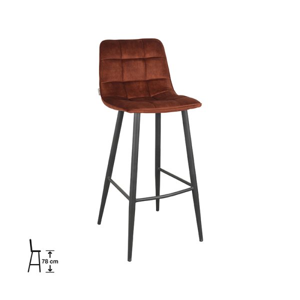 LABEL51 Barkruk Jelt - Roest - Velours - Zithoogte 78"