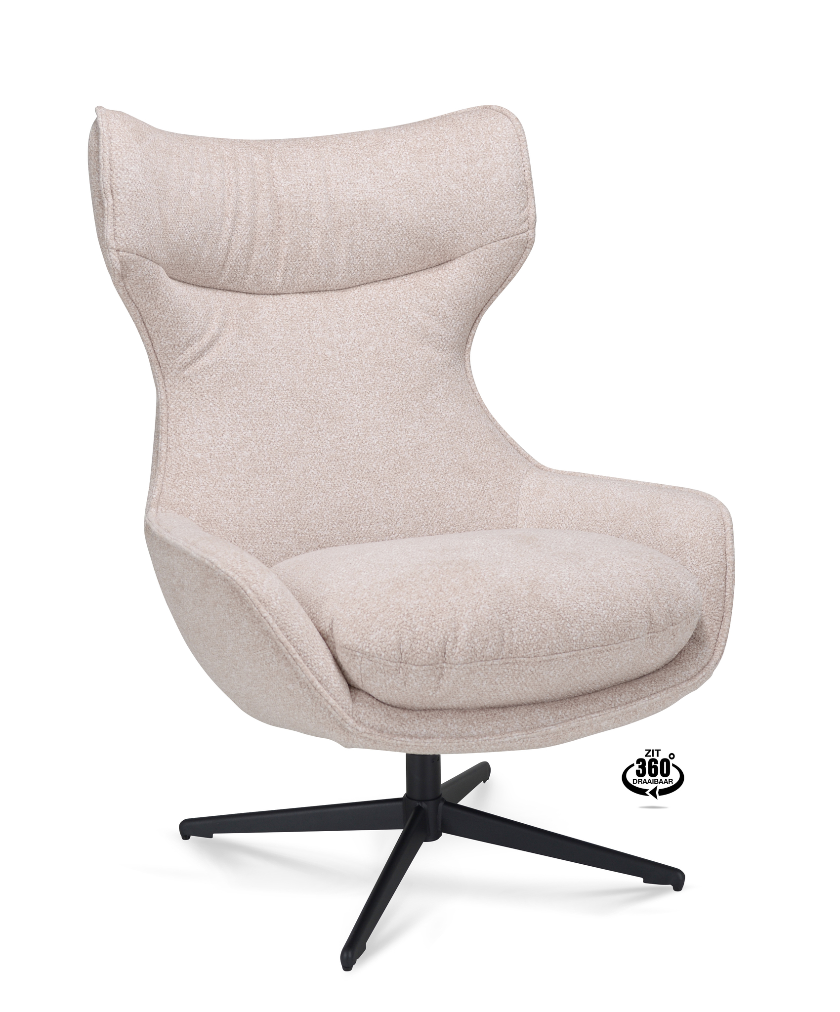 2041345-0.jpg Lounge Chair Ontario Fabric Leo 26 Sand Leg Black 360° Rotatable - Afbeelding 1