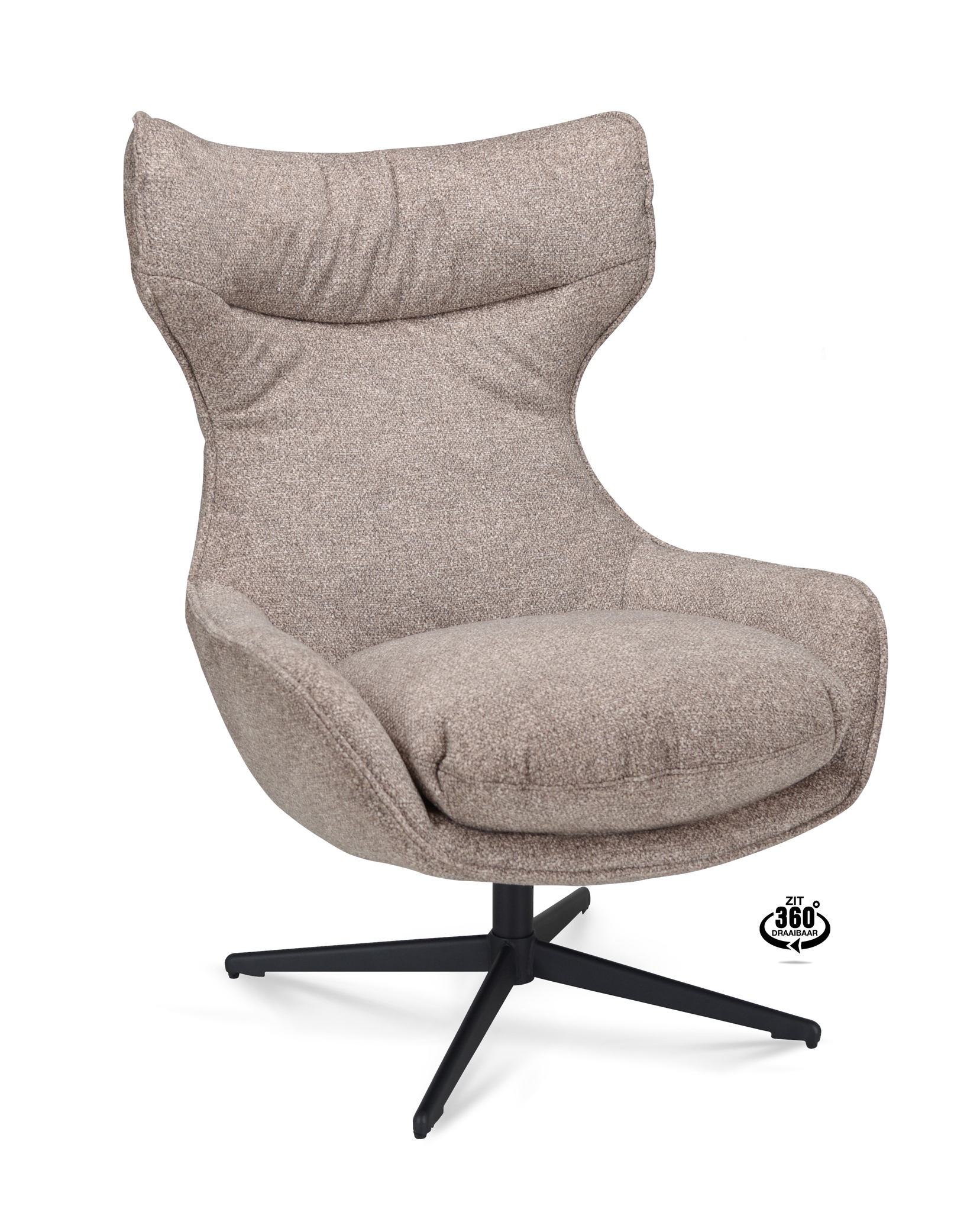 2041346-0.jpg Lounge Chair Ontario Fabric Leo 32 Mocca Leg Black 360° Swivel - Afbeelding 1