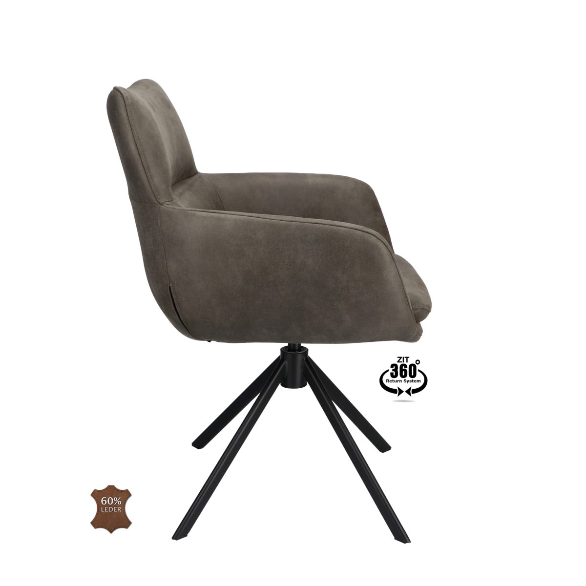 Armstoel Soho Microleder Bull Graphite 66 Leg Black 360° Return-systeem - Afbeelding 3