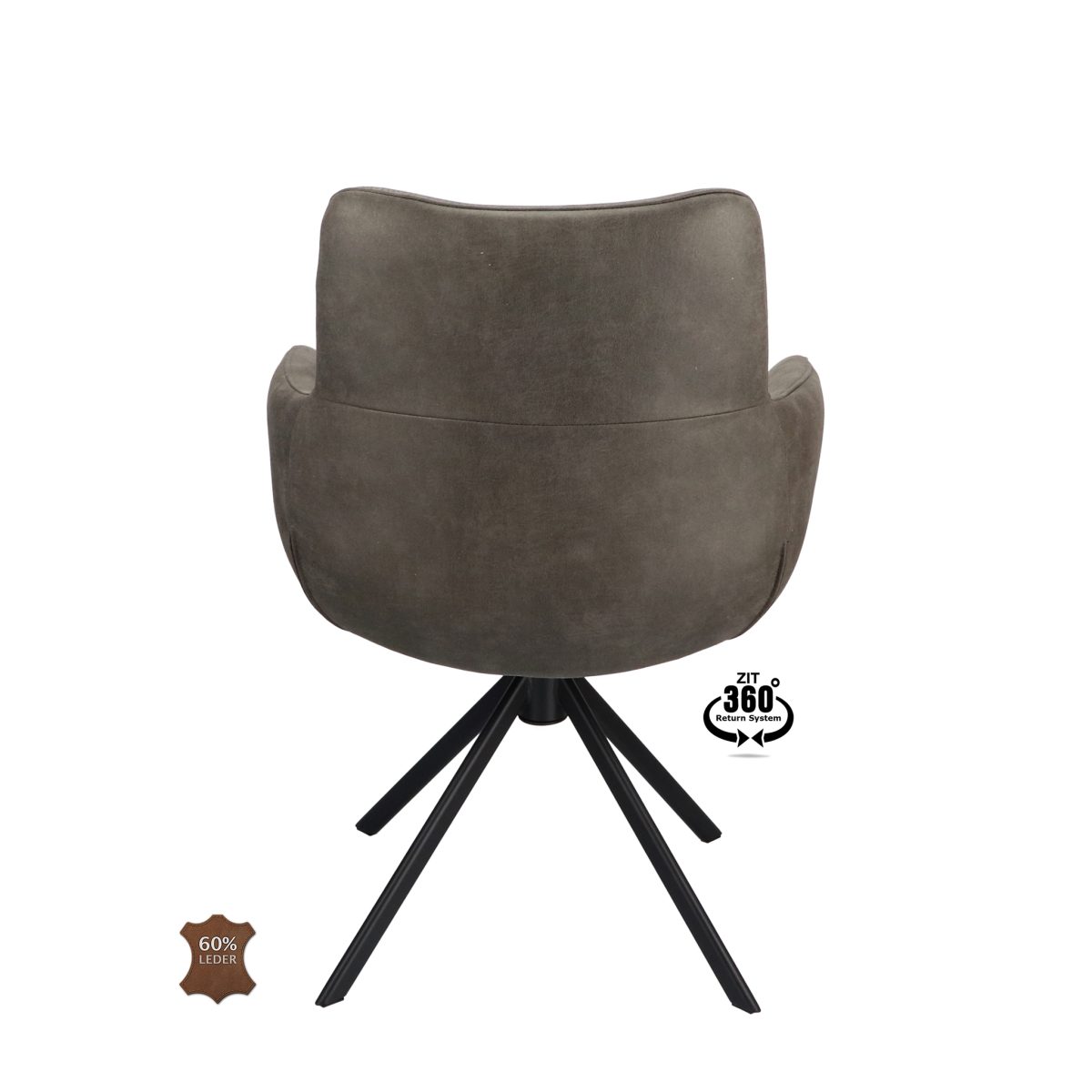 Armstoel Soho Microleder Bull Graphite 66 Leg Black 360° Return-systeem - Afbeelding 5