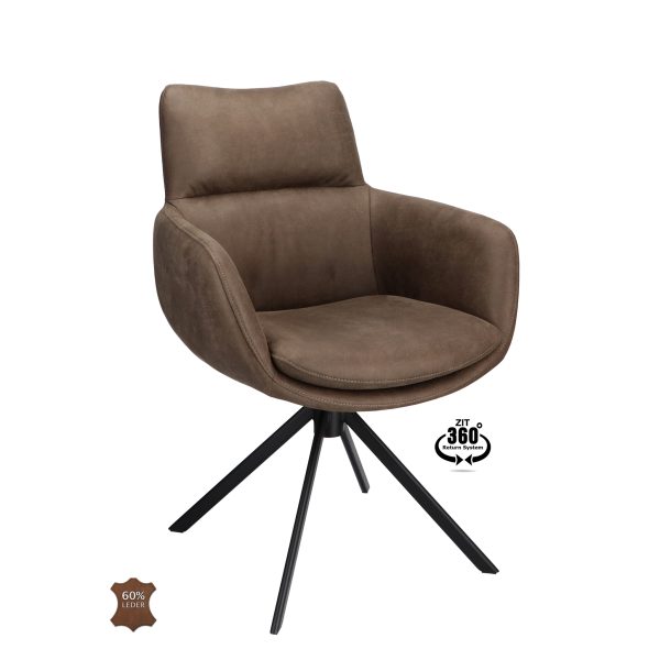 Armstoel Soho Microleder Bull Wood 108 Leg Black 360° Return-systeem