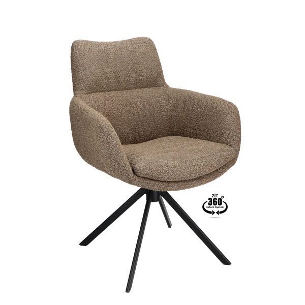 Armstoel Soho Stof Rhythm Bruin 15 Poot Zwart 360° Retoursysteem