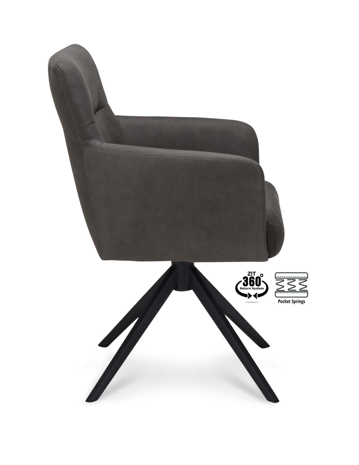 Armstoel Maeve Stof Cowboy 104 Grijs Poot Zwart 360° Retour-systeem - Afbeelding 3