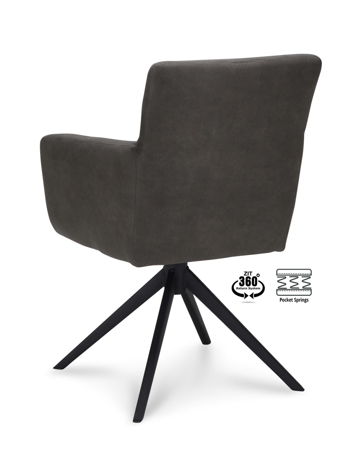 Armstoel Maeve Stof Cowboy 104 Grijs Poot Zwart 360° Retour-systeem - Afbeelding 4