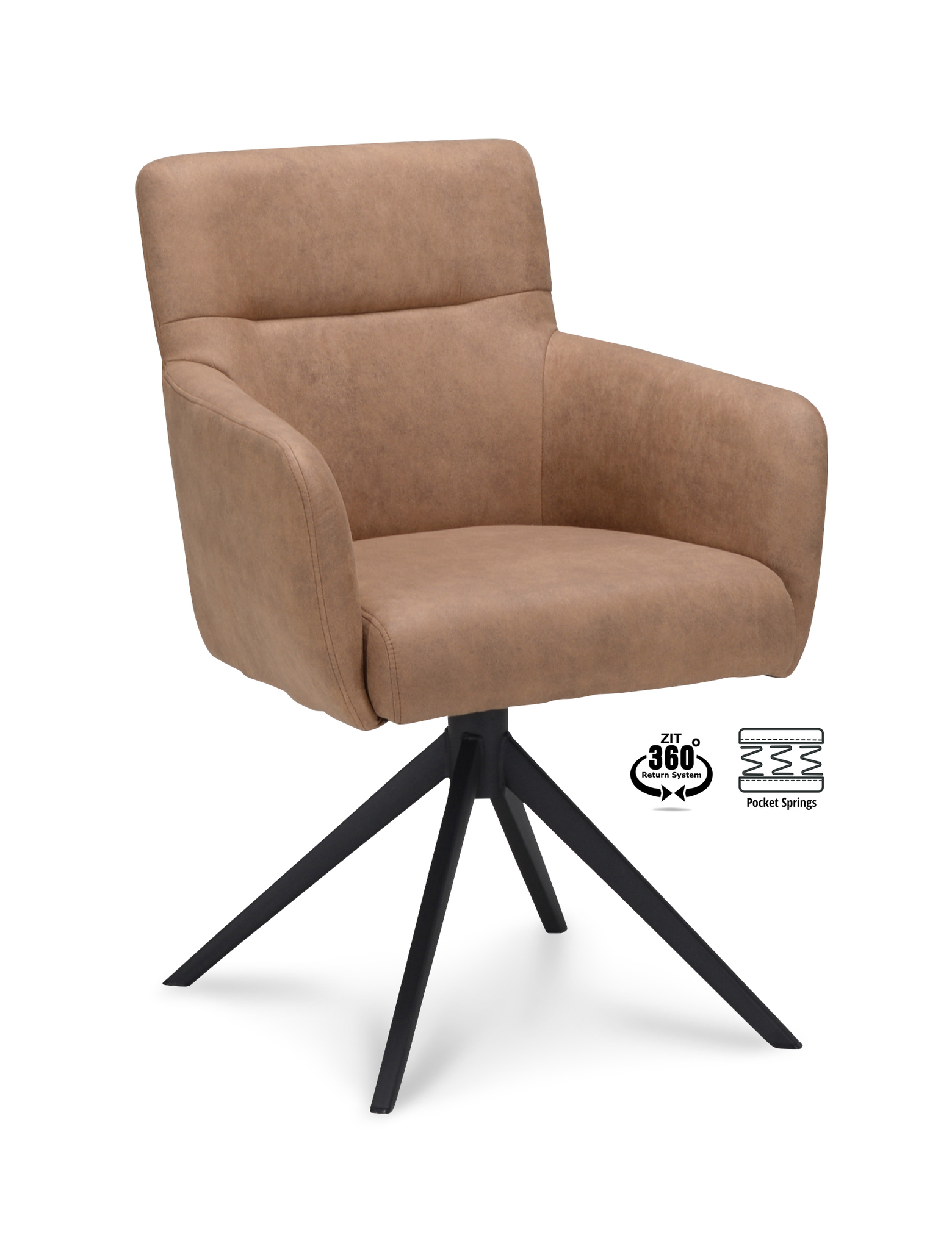 2048338-0.jpg Armstoel Maeve Stof Cowboy 801 Mocca Poot Zwart 360° Retoursysteem - Afbeelding 1