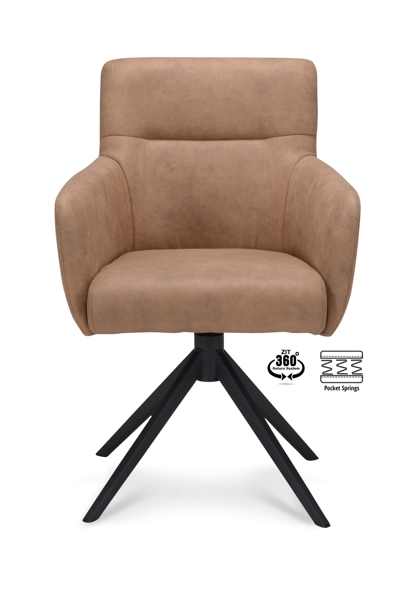 2048338-1.jpg Armstoel Maeve Stof Cowboy 801 Mocca Poot Zwart 360° Retoursysteem - Afbeelding 2