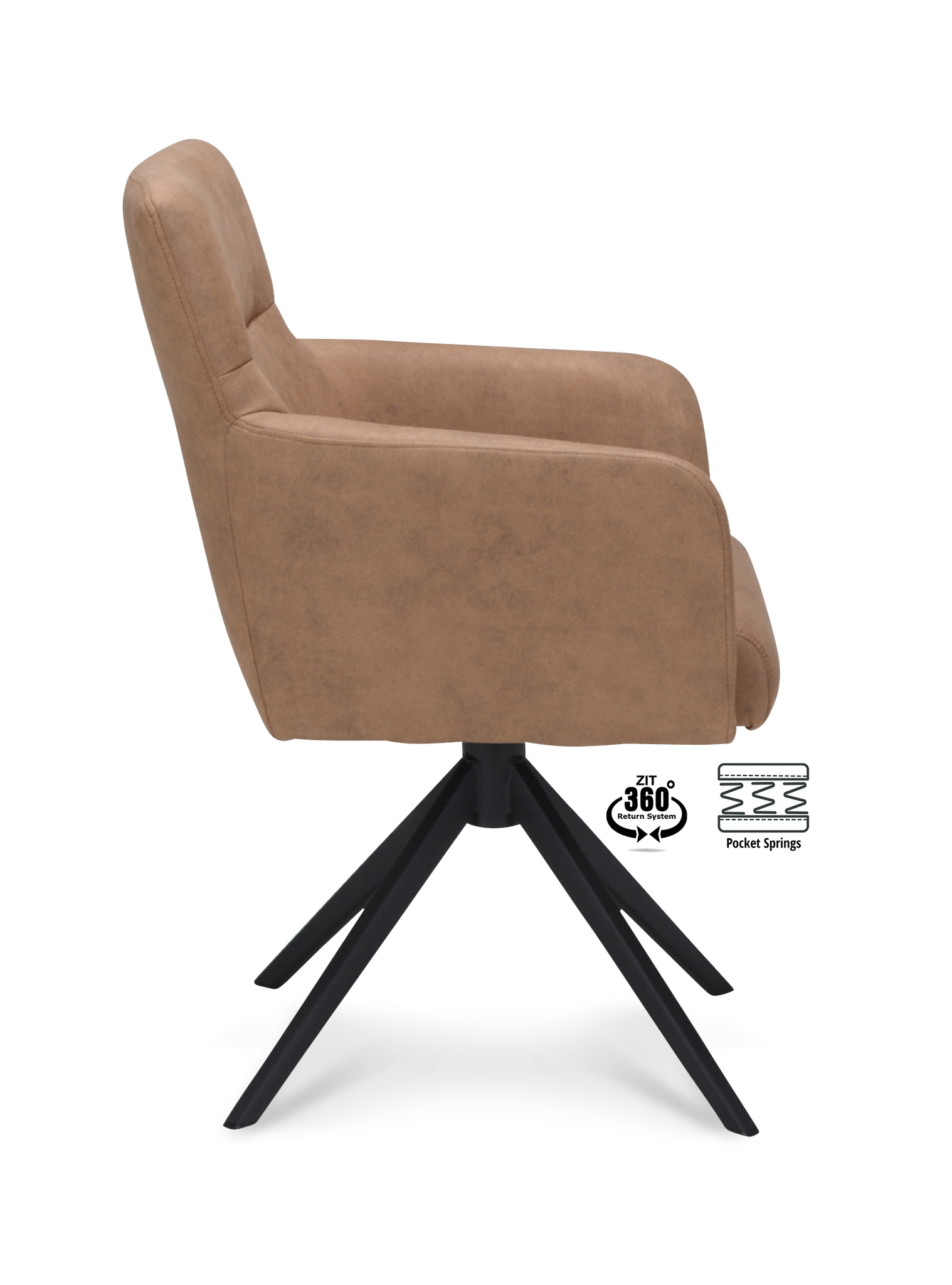 2048338-2.jpg Armstoel Maeve Stof Cowboy 801 Mocca Poot Zwart 360° Retoursysteem - Afbeelding 3