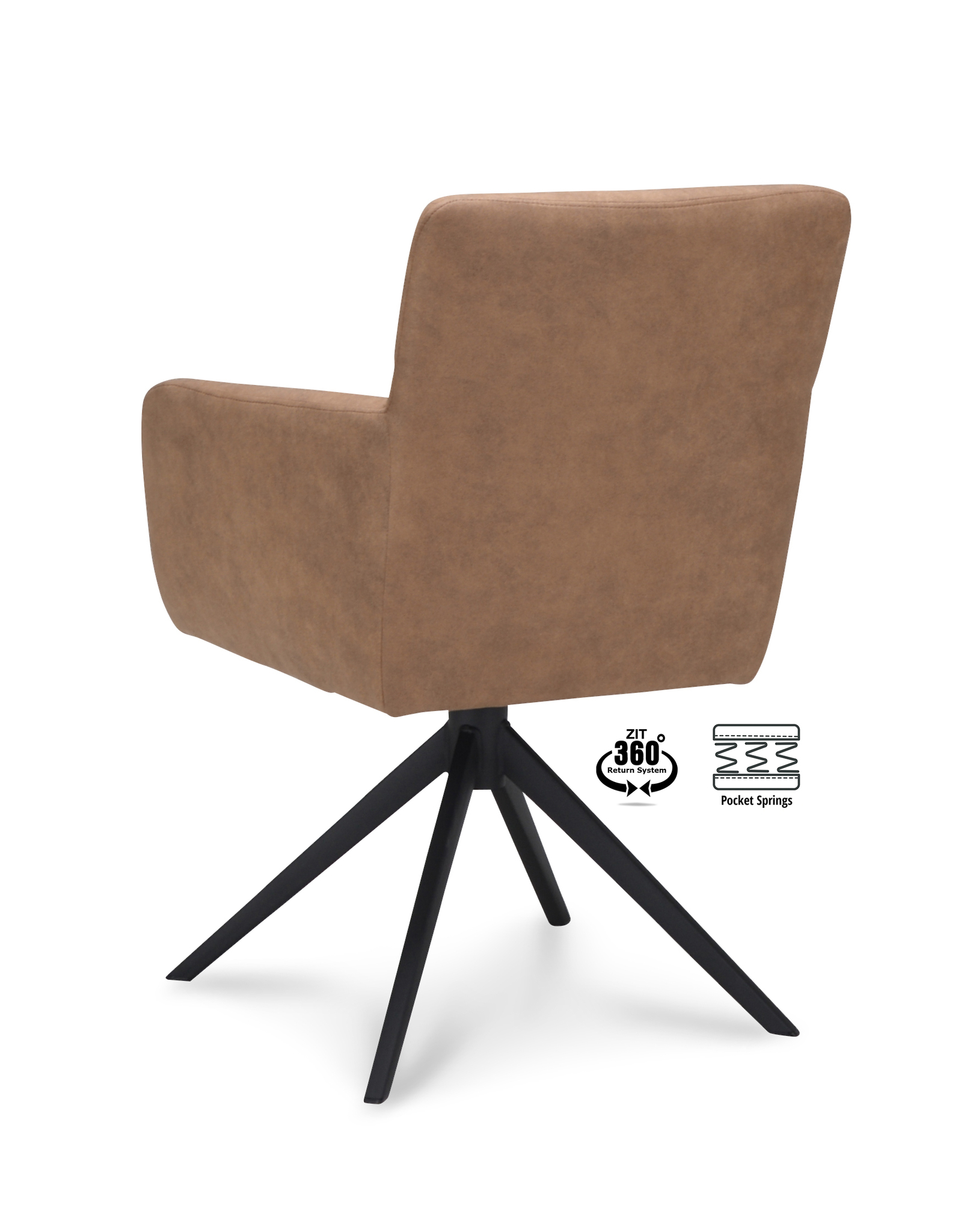 2048338-3.jpg Armstoel Maeve Stof Cowboy 801 Mocca Poot Zwart 360° Retoursysteem - Afbeelding 4