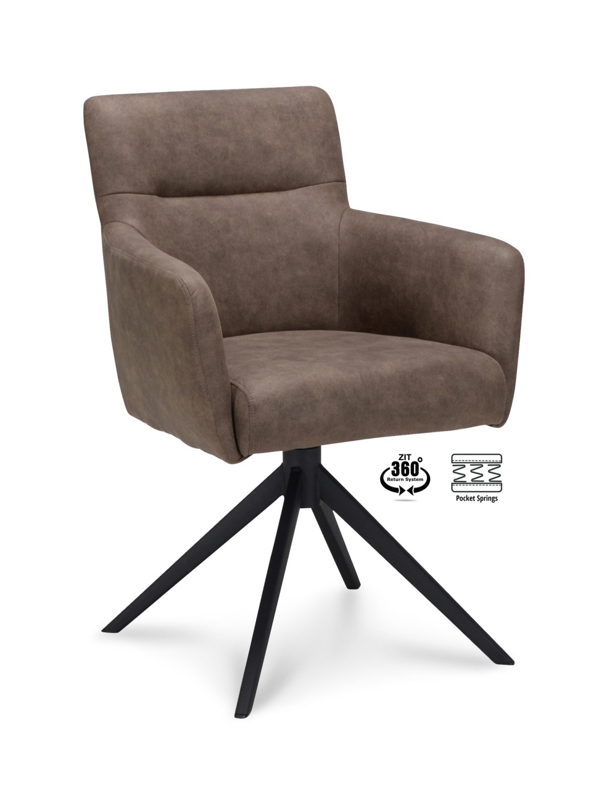 Armstoel Maeve Stof Cowboy 809 Steenpoot Zwart 360° Retoursysteem - Afbeelding 1