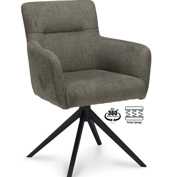 Armstoel Maeve Stof Mito Hunter 156 Poot Zwart 360° Retour-systeem