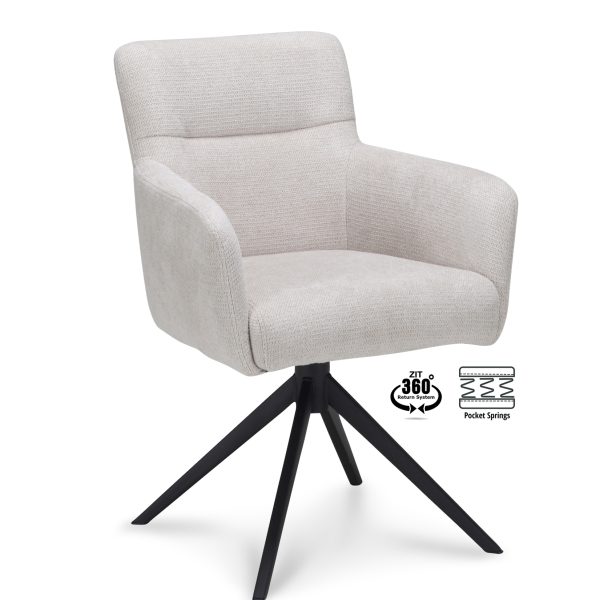 Armstoel Maeve Stof Mito Natural 01 Poot Zwart 360° Retour-systeem