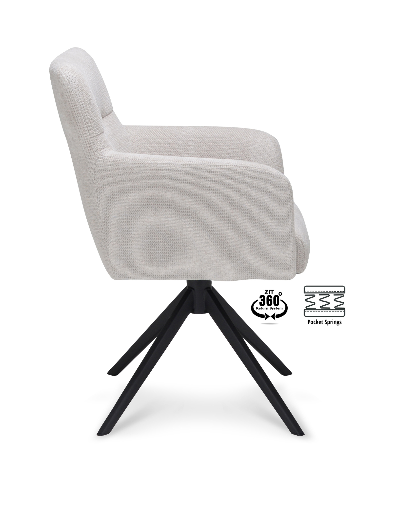 2048342-2.jpg Armstoel Maeve Stof Mito Natural 01 Poot Zwart 360° Retour-systeem - Afbeelding 3