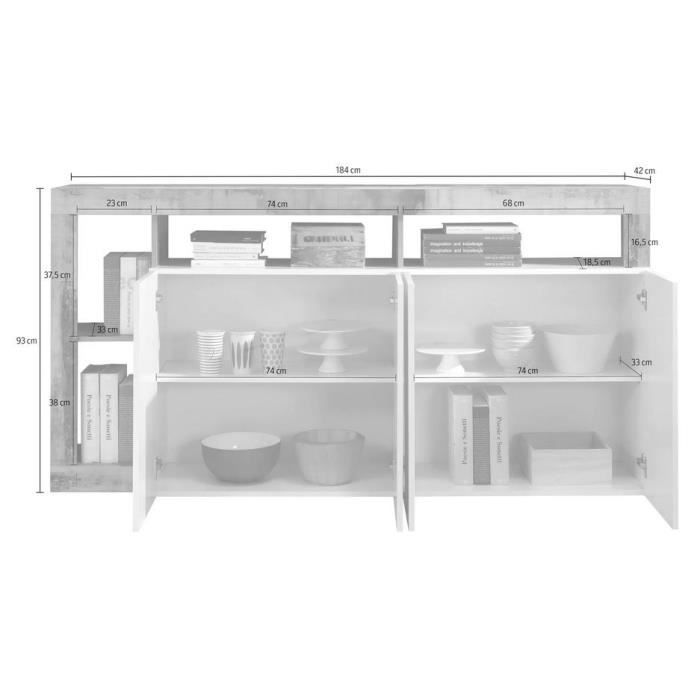 20903008P-5.jpg Dressoir met 4 deuren - glanzend gelakt wit en vintage houtimitatie - L 184 x D 42 x H 93 cm - MAESTRO - Afbeelding 6
