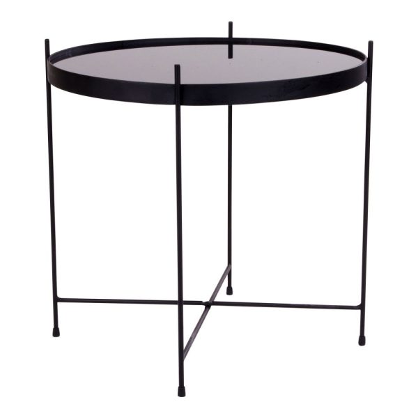 Venezia Salontafel - Salontafel van zwart gepoedercoat staal met glas Ø48xh48cm