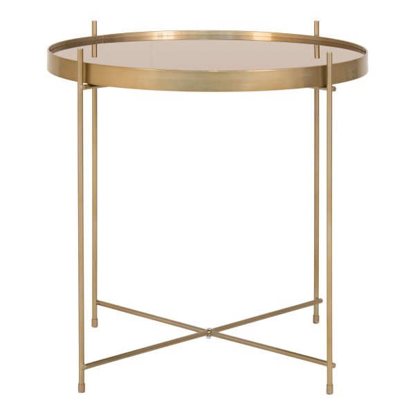 Salontafel Venezia - Salontafel van messingkleurig staal met glas Ø48xh48cm