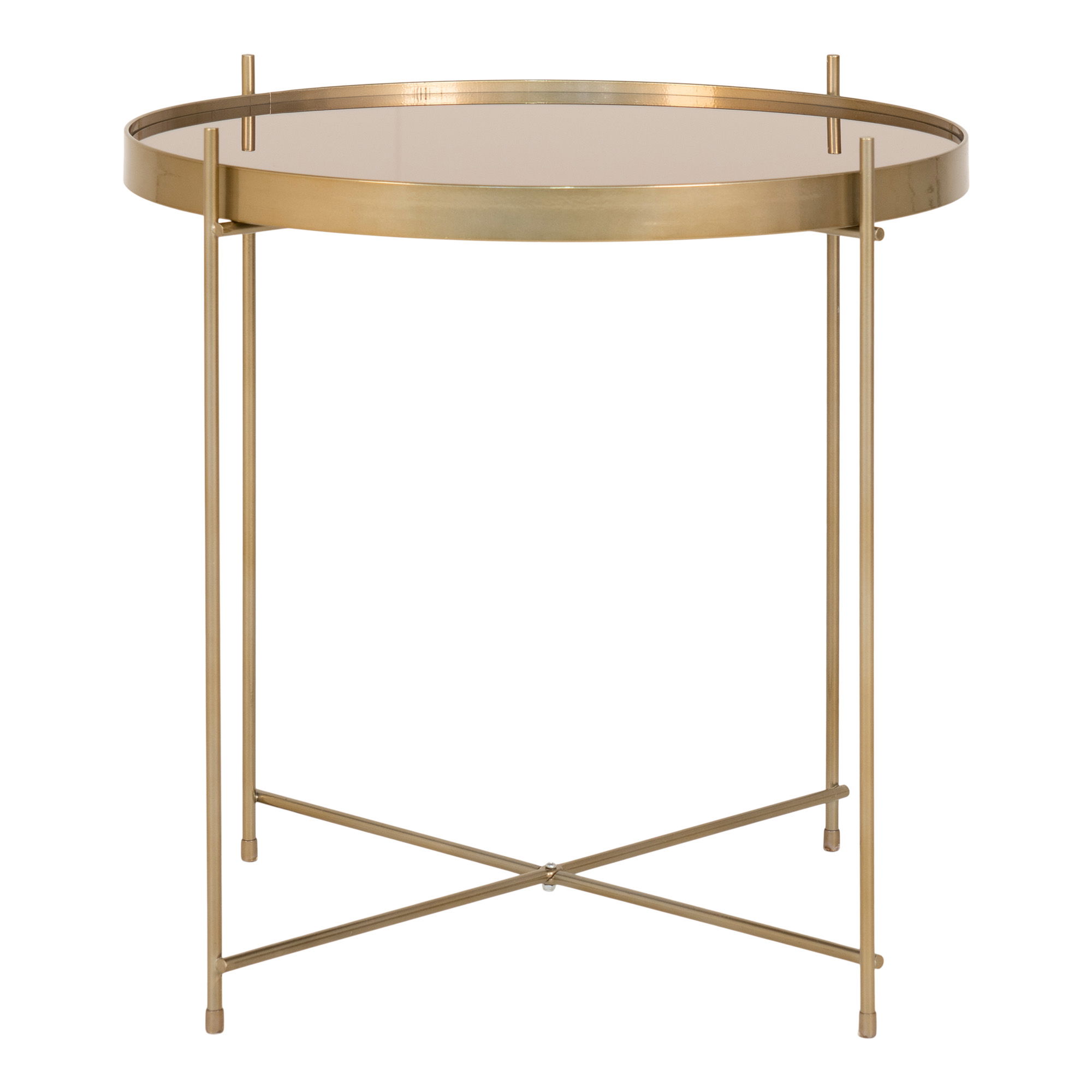2101101-0.jpg Salontafel Venezia - Salontafel van messingkleurig staal met glas Ø48xh48cm - Afbeelding 1