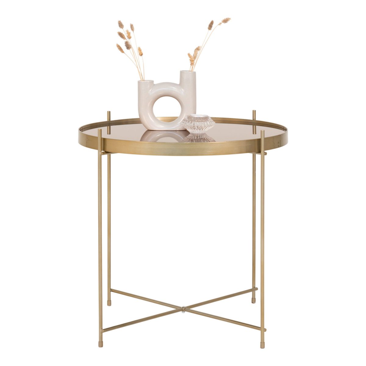 Salontafel Venezia - Salontafel van messingkleurig staal met glas Ø48xh48cm - Afbeelding 3