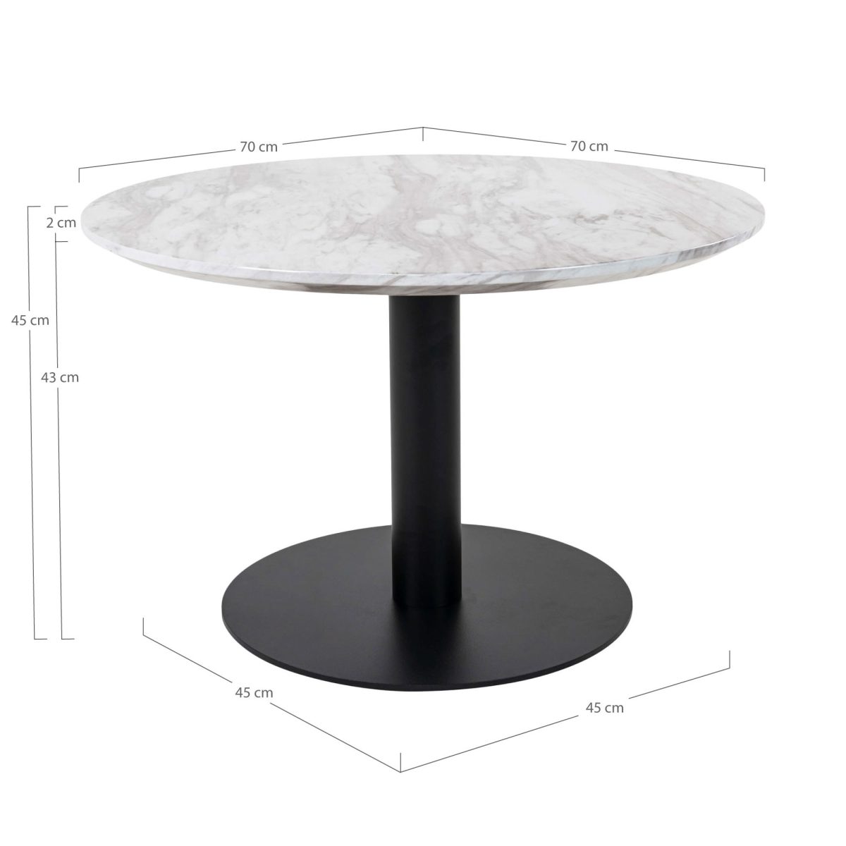 Salontafel Bolzano - Salontafel met bovenblad in marmerlook en zwarte voet Ø70x45cm - Afbeelding 5