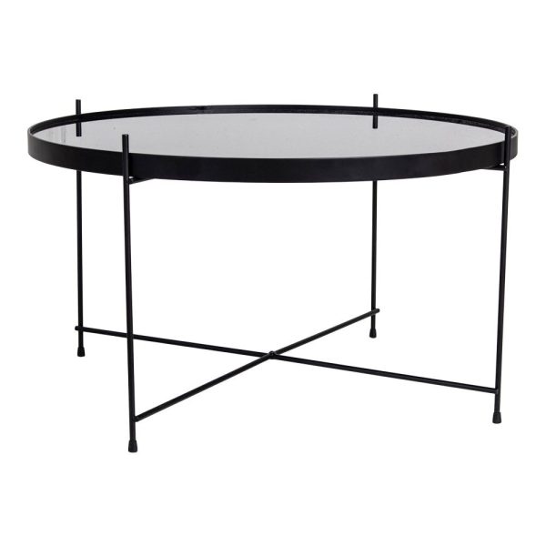 Salontafel Venezia - Salontafel van zwart gepoedercoat staal met glas ø70xh40cm